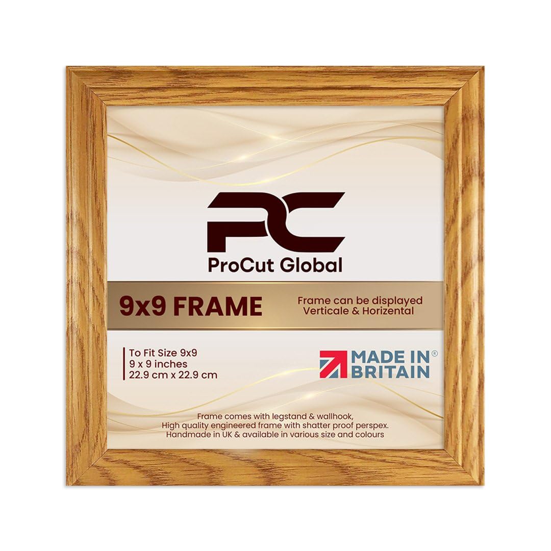 Procut Global 9X9 Oak Picture Frames - Classic Wooden Photo Frame with Shatterproof Perspex for Wall or Tabletop - Perfect for Posters, Certificates & Prints - Sizes & Colors Available