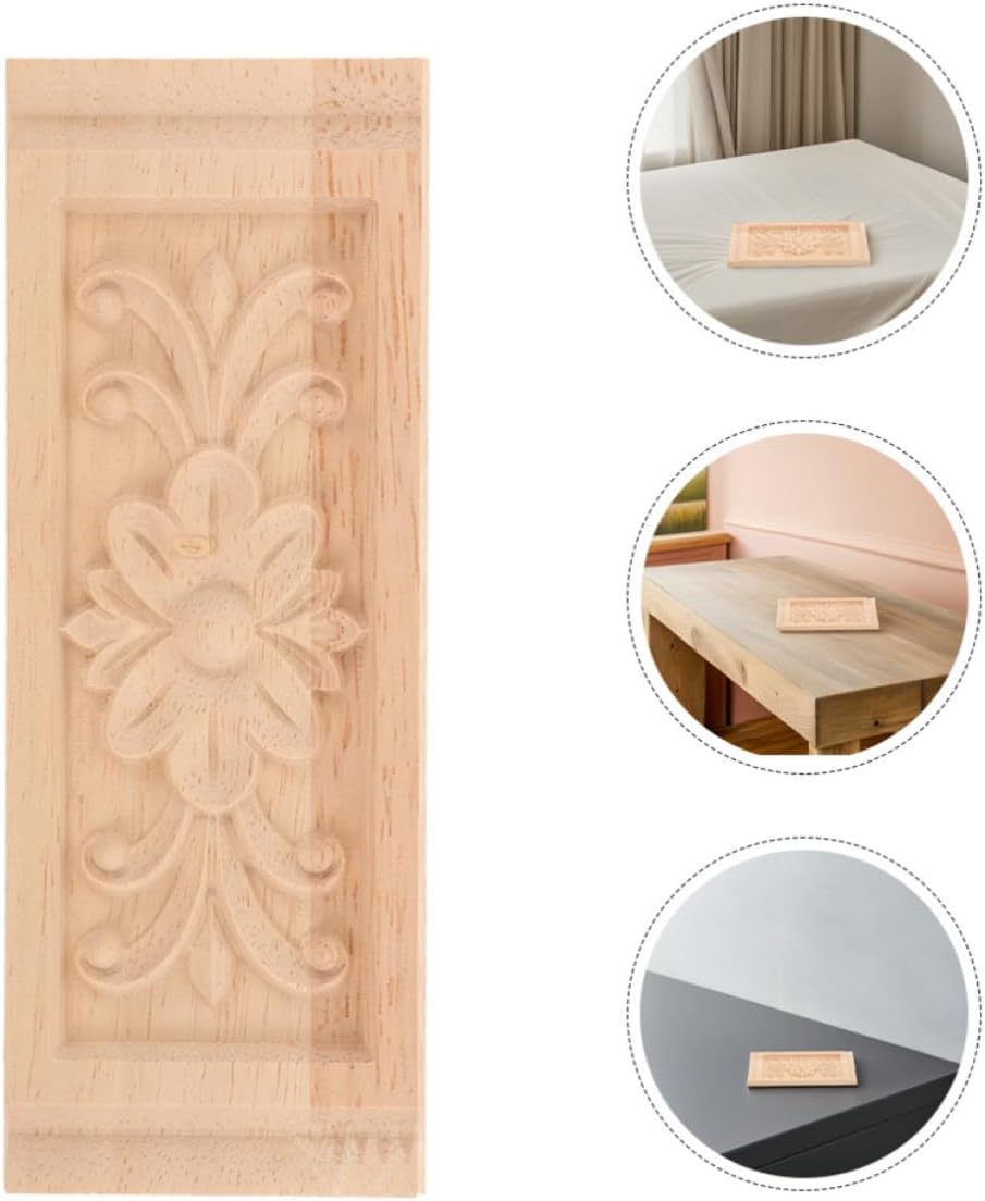 Unomor 2pcs European Style Wood Carving Applique for Cabinet and Door, Beige Wood Decorative Onlays Fade Resistant Finish and Intricate Craftsmanship, Easy Application for Furniture