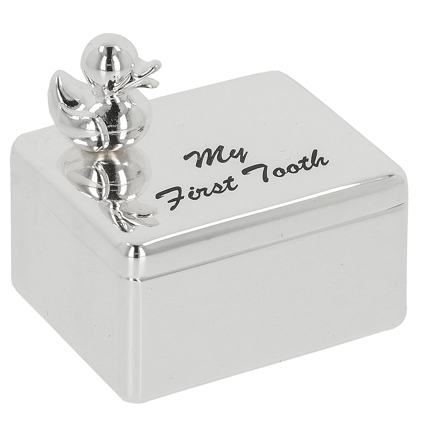 Shudehill Giftware First Tooth Silver Plated Duck First Curl/Tooth Box - Cute Little Storage Box For Baby Tooth Or Curl - Sentimental Gift (First Tooth)