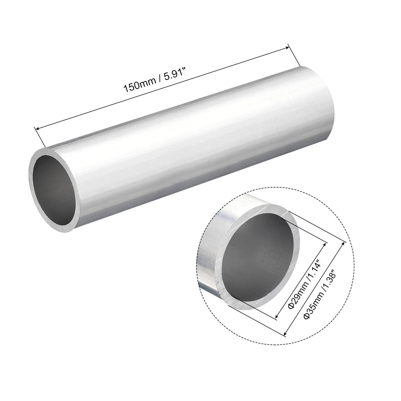 Produktbild von Sourcing Map 6063 Aluminium-Rundrohr – 35 Mm Außen-Ø, 29 Mm Innen-Ø, 300 Mm Länge – Nahtlos, T5-gehärtet, Für Bau, Bastelprojekte & Dekoration