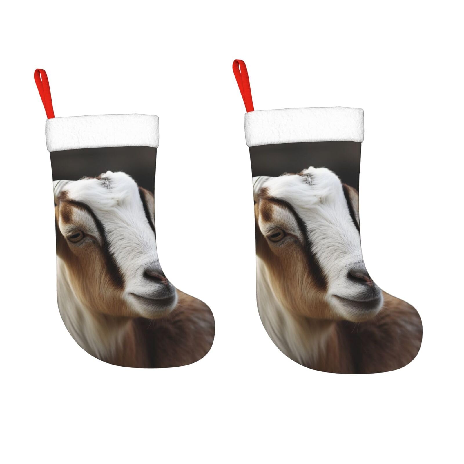 KLOPH 2 Pack 18 Inches Christmas Stockings Personalized Animals Goat Xmas Stocking Hanging Decoration Fireplace Stocking for Holiday Xmas Tree Christmas Fireplace Decor Gifts