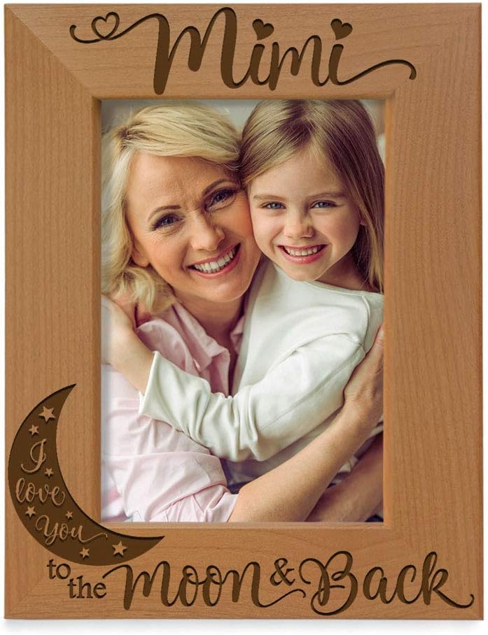 KATE POSH - Mimi I Love You to The Moon and Back Engraved Natural Wood Picture Frame, Grandparent's Day Gifts, Grandma Gifts, for Nana, (4x6-Vertical)