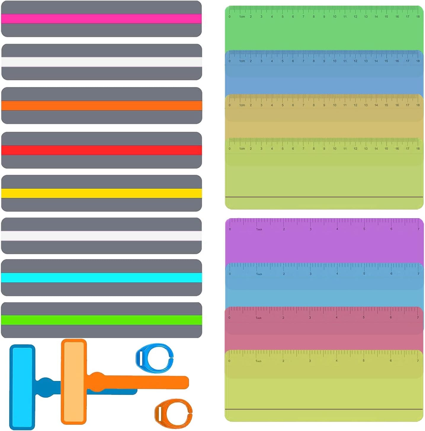 18 pcs Reading Guide Strips, CNYMANY Highlight Strips Finger Guided Reading Strips Bookmarks Colored Overlay Reading Trackers Rulers Dyslexia Tools for Teacher Supply
