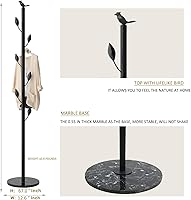 Vista 6 de Perchero de metal independiente con 6 ganchos, parte superior con pájaro, base de mármol para abrigos, sombreros, bolsos, bolsos, entrada, pasillo