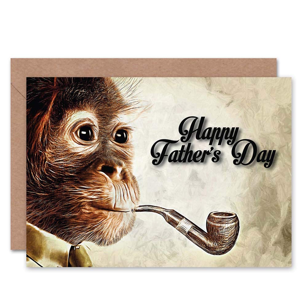 Artery8 Men's Greeting Card - Father's Day Smokes Pipe Fun Monkey Dad