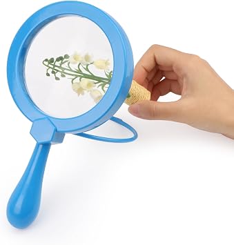 5X Kids Magnifying Glass, Handheld Magnifier with Stand for ChildrenBlue