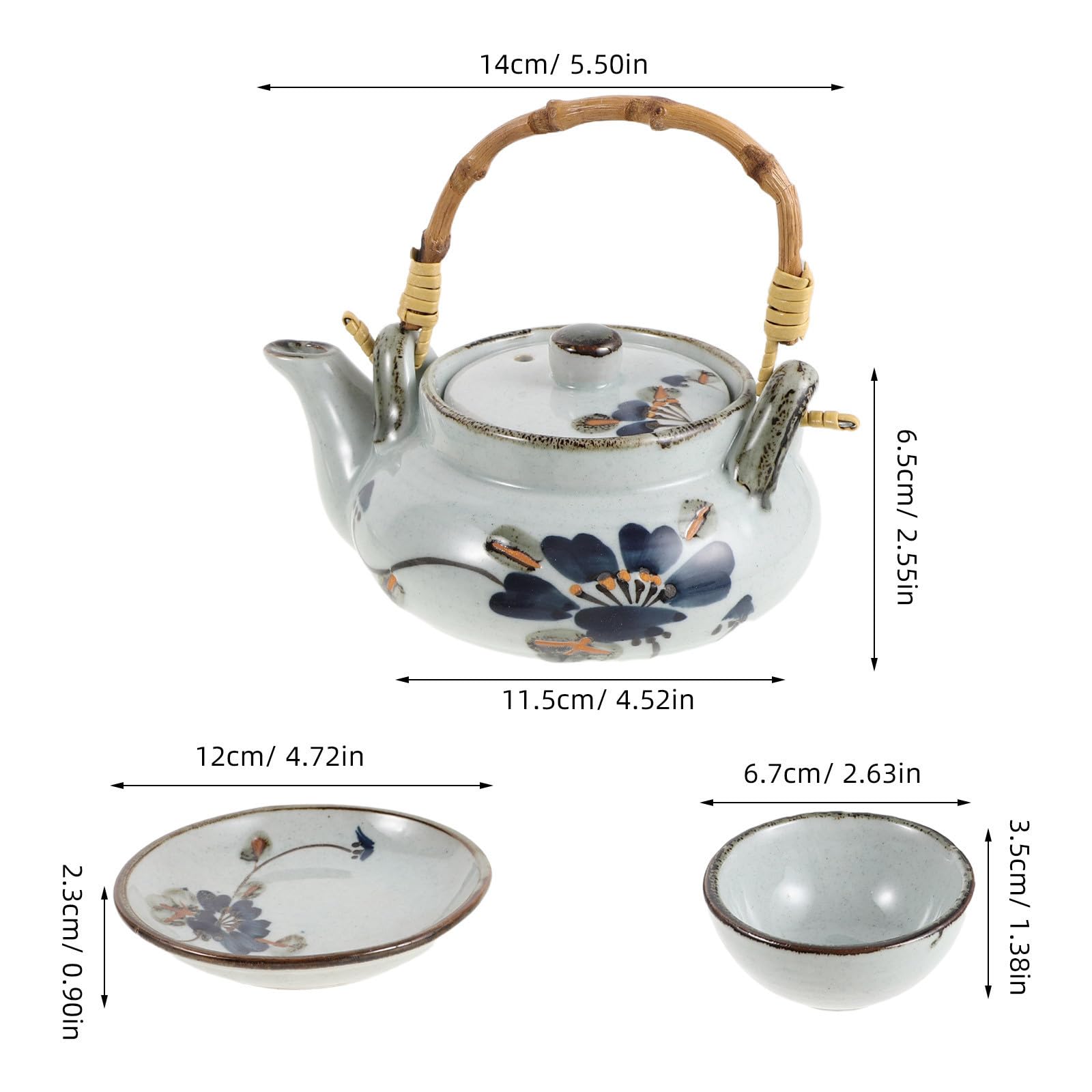 Tetera de Cerámica Japonesa de 300ml con Tapa y Asa de Madera, Resistente al Calor, Estilo Vintage para Cocina Asiática y Servicio en Restaurante