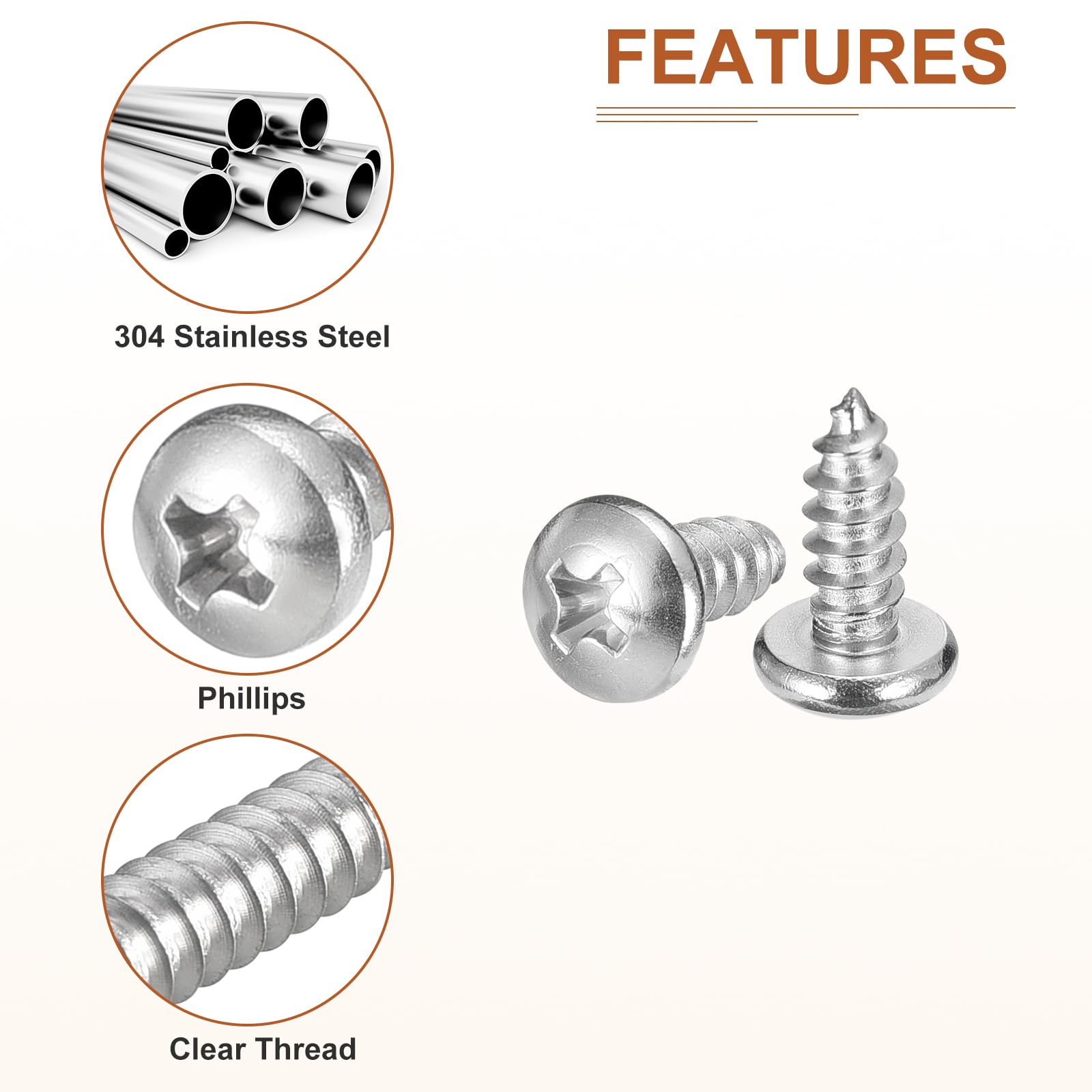 DTGN #10x1/2" Phillips Pan Head Self-tapping Screw - 100Pack - Bright Finish 304 Stainless Steel Sheet Metal Screws Wood Screws - Image 4