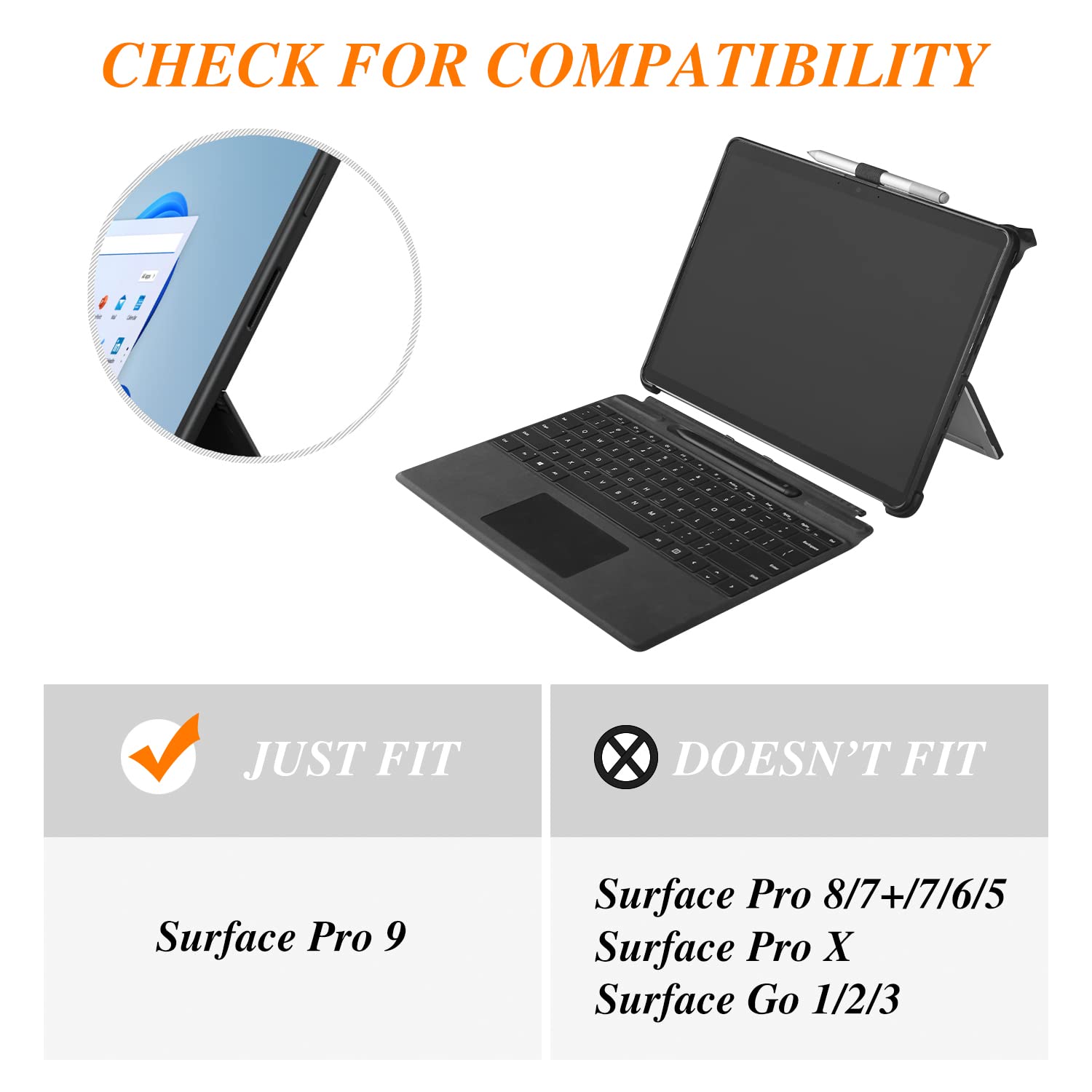 Maiddos Surface Pro 9 case, Surface Pro Case, Multiple Angle Viewing Business Cover for Microsoft Surface Pro 9 (2022 Release) with Pen Holder and Type Cover Strap, Black