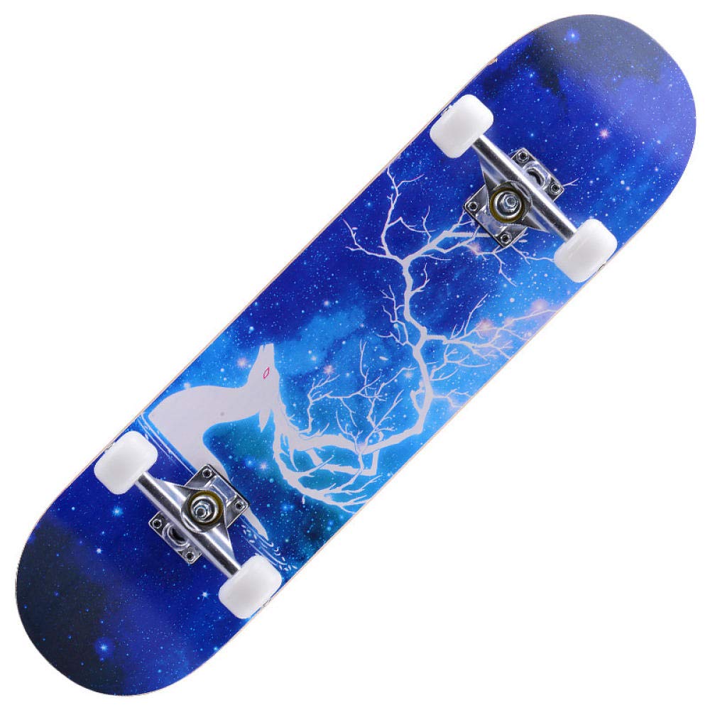 Skateboard Ciel Étoilé De Cerf Blanc Skate 80x20 cm 7 Couches en Bois d'érable avec Roulements ABEC-7 Longboard Ado Skateboards Adulte Skate Board Enfant Débutants Fille Garçons Skeatbord
