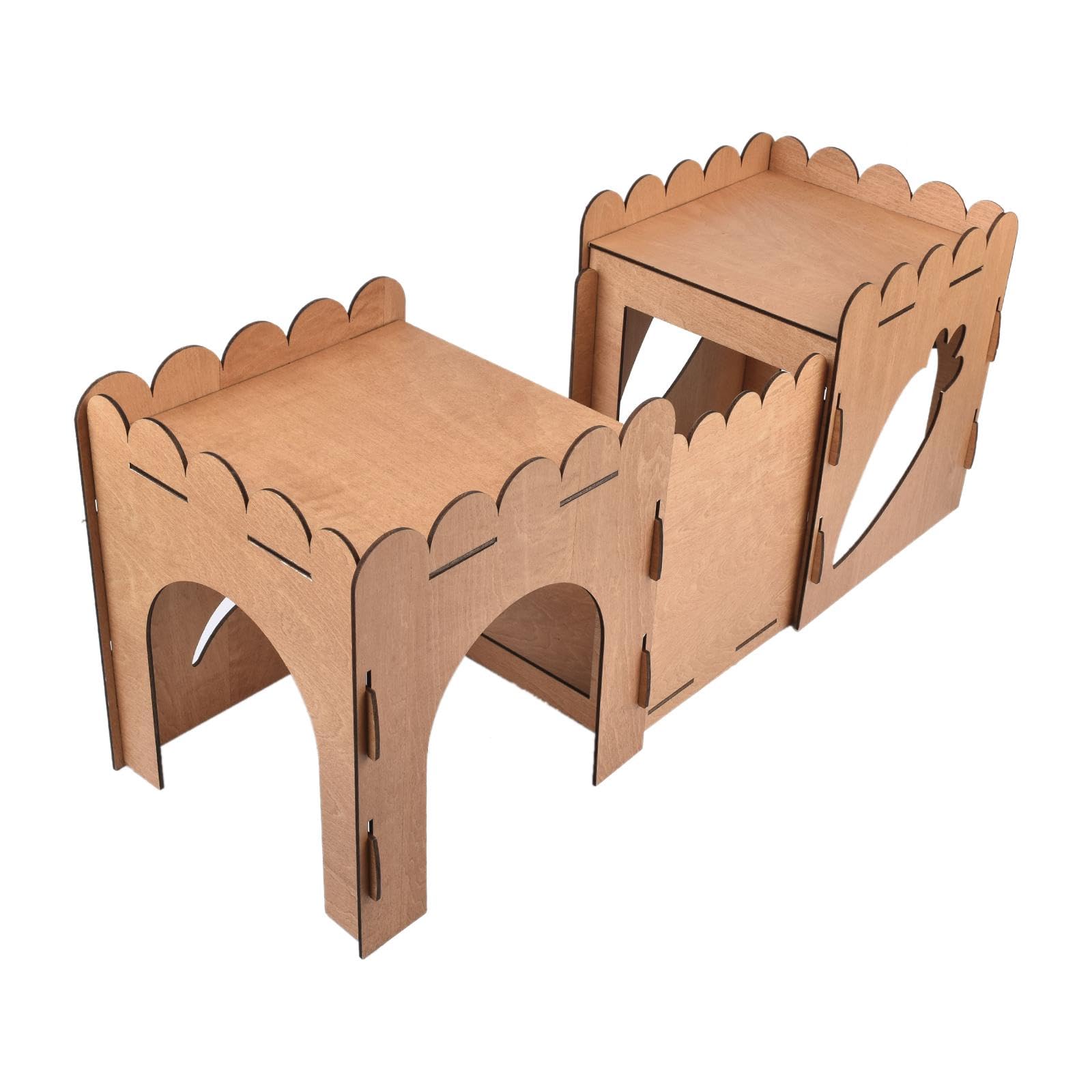 Holzkaninchenburg, Versteck, Hamsterhaus mit Rampe, Hütte, Nest, Kleintierhaus, Bett, Meerschweinchenversteck, Haus für Eichhörnchen Und Lemminge, Aus