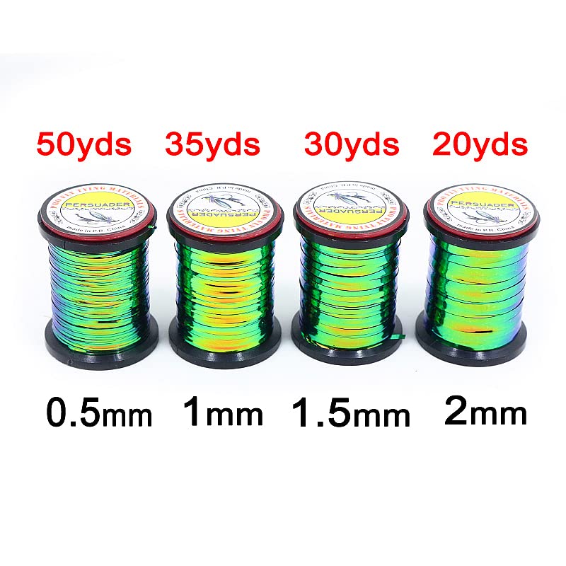 WellieSTR 4spools Mylar spools Set Peacock/Orange Flat Metallic Fly Tying Tinsel 4sizes Mix Double Sided Colors Flat Tinsel