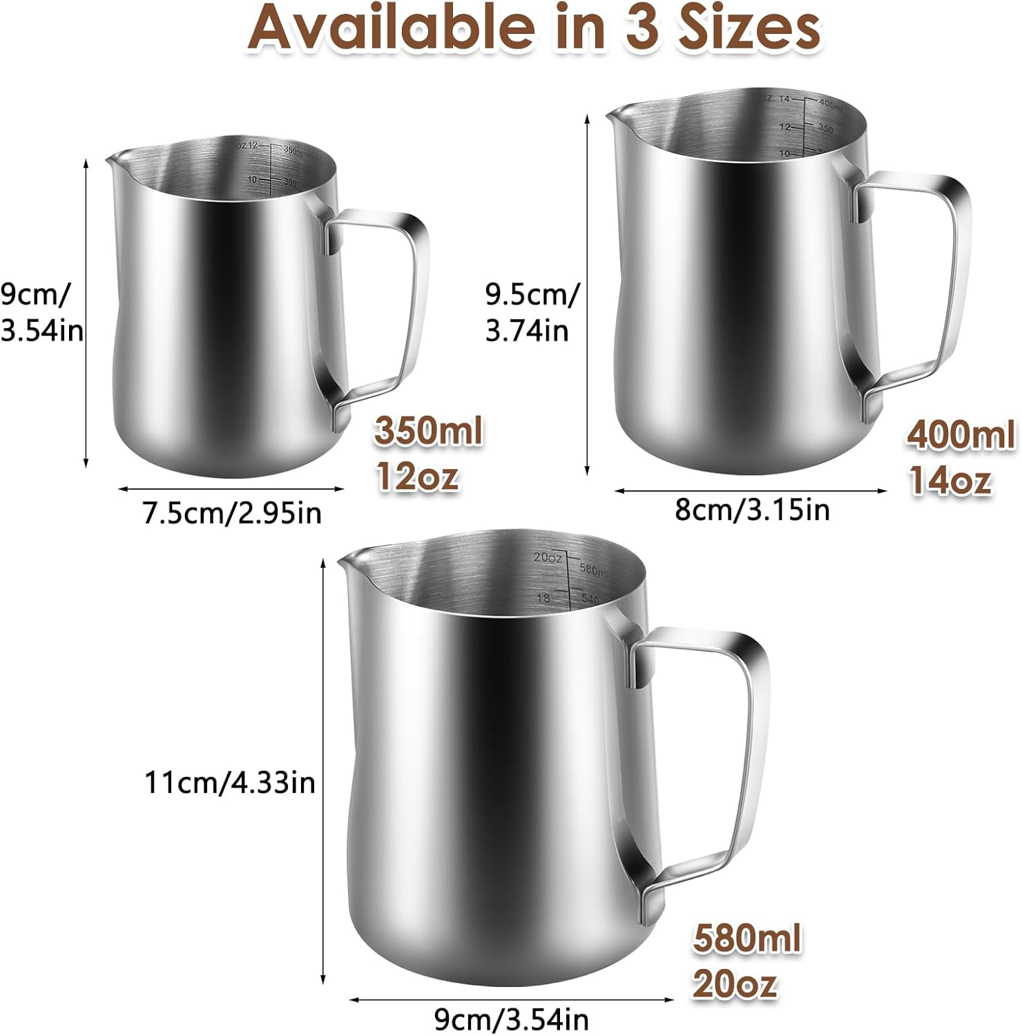 Anpro Milk Jug 350 ml/12 oz,304 Stainless Steel Milk Pitcher, Milk Frothing Jug for Making Coffee Cappuccino 4