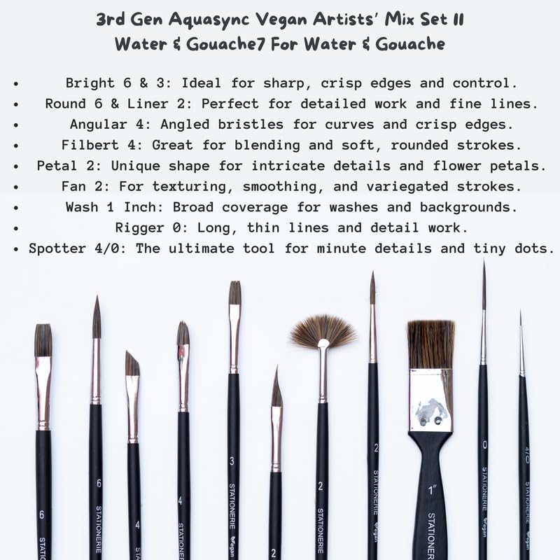 Image of Stationerie Handmade Painting Brush Set for Acrylic, Watercolor, & Gouache Painting with Brush Holder,Mix Set of 11