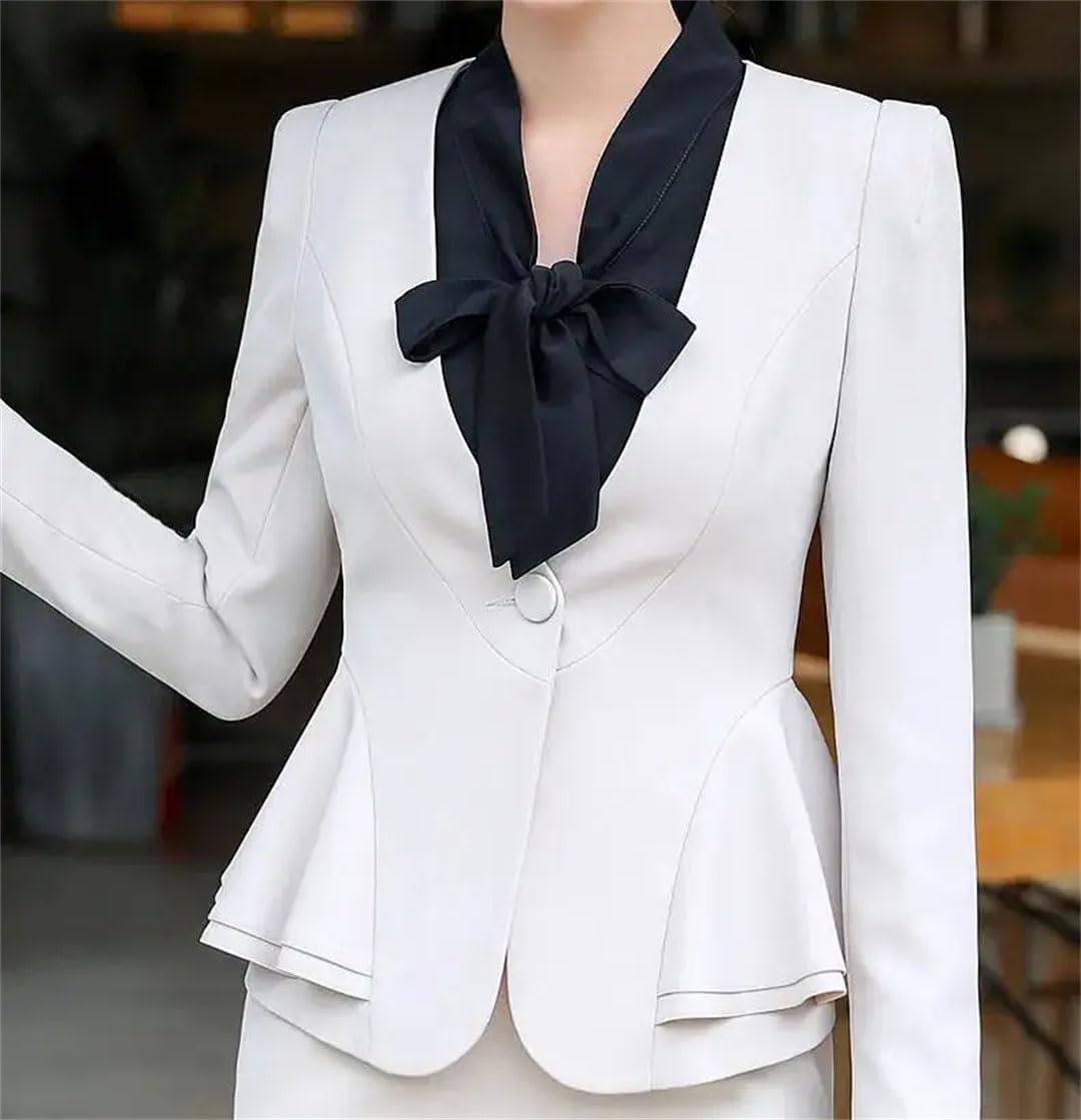 Blazer e gonna da donna in 2 pezzi da ufficio da donna con orlo a volant con bottone singolo blazer gonna tinta unita