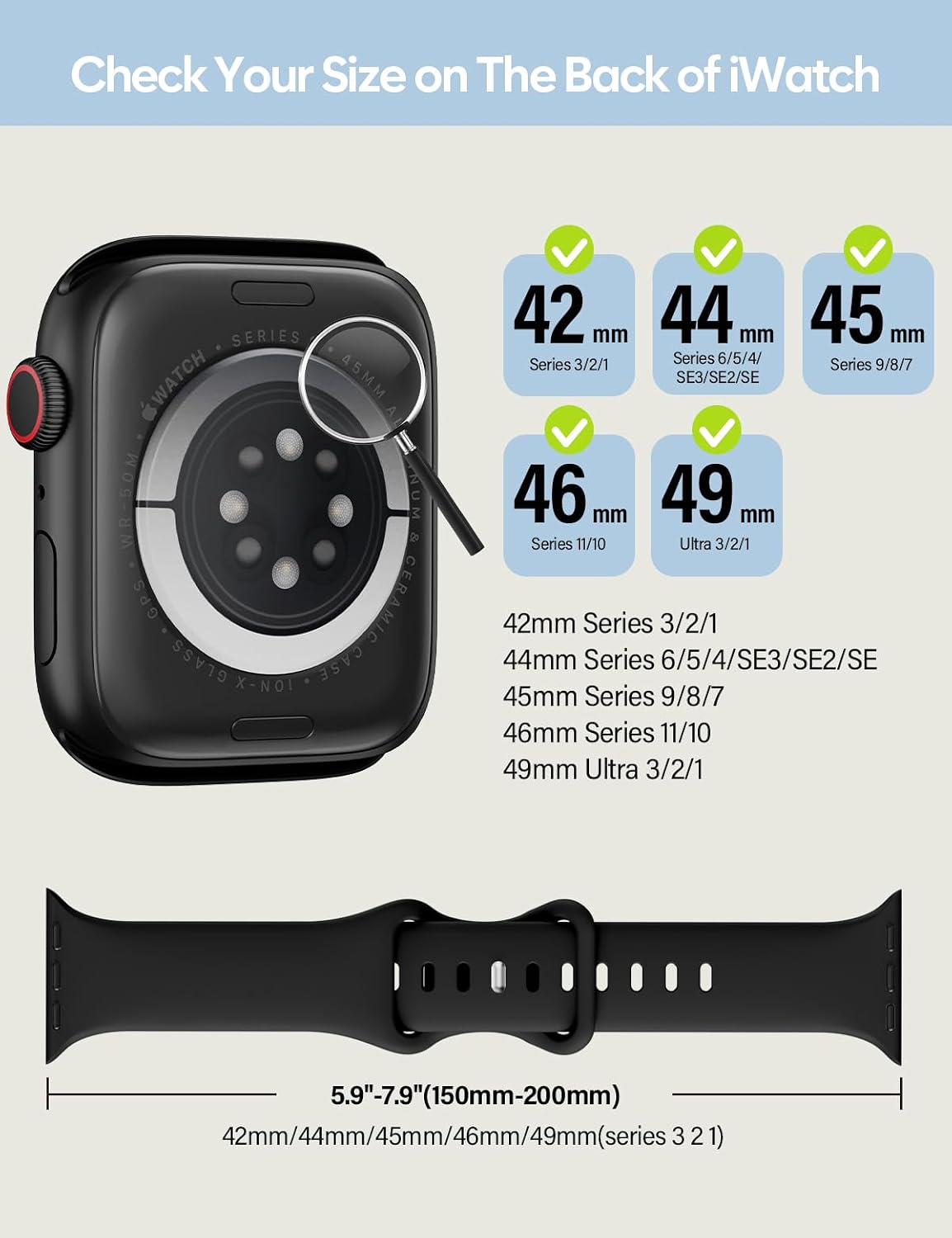 sport silicone band compatible with apple watch bands 40mm 38mm 41mm 44mm 45mm 42mm 49mm women men,soft wristband waterproof replacement sport strap for iwatch bands series 9 8 7 6 5 4 3 2 1 se ultra black 44mm/45mm/46mm/49mm/42mm(series 3 2 1)