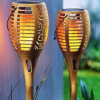 Amazm 2 Pack Solar Torch Lights: LED Flickering Flame Torches for Garden, Waterproof and Solar Powered Pathway Lights, Great for Landscape Decoration, Auto On/Off