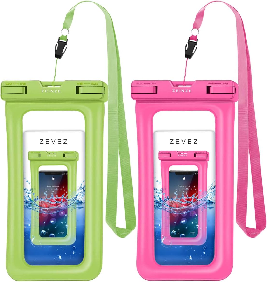 ZEINZE Floating Waterproof Case IPX8 Universal Waterproof Phone Case Bag Pouch Drg Bag iPhone 8/8plus/7/7plus/Samsung Galaxy s8/s7 LG V20 Google Pixel HTC10 Devices Up to 6” (Green+Pink)