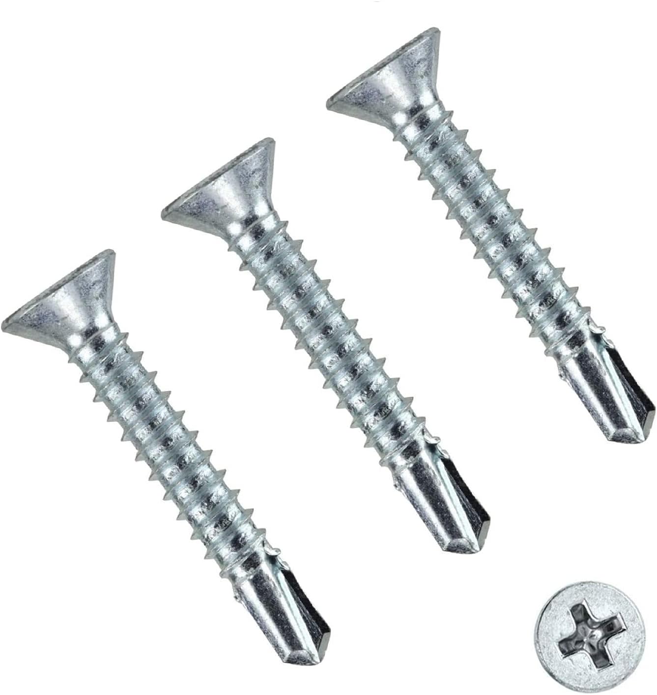 TERF® Self Drilling Countersunk Screws 3.5 X 25mm Self Tapping Phillips Drive Screw for Plasterboard Wood Metal Sheet Steel Sheet Roofing Window - Pack of 100