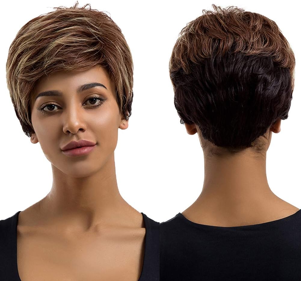 Beautiful Wigs, Mix Color Short Human Hair Wig Women Charming Daily Party Cosplay Hairpiece