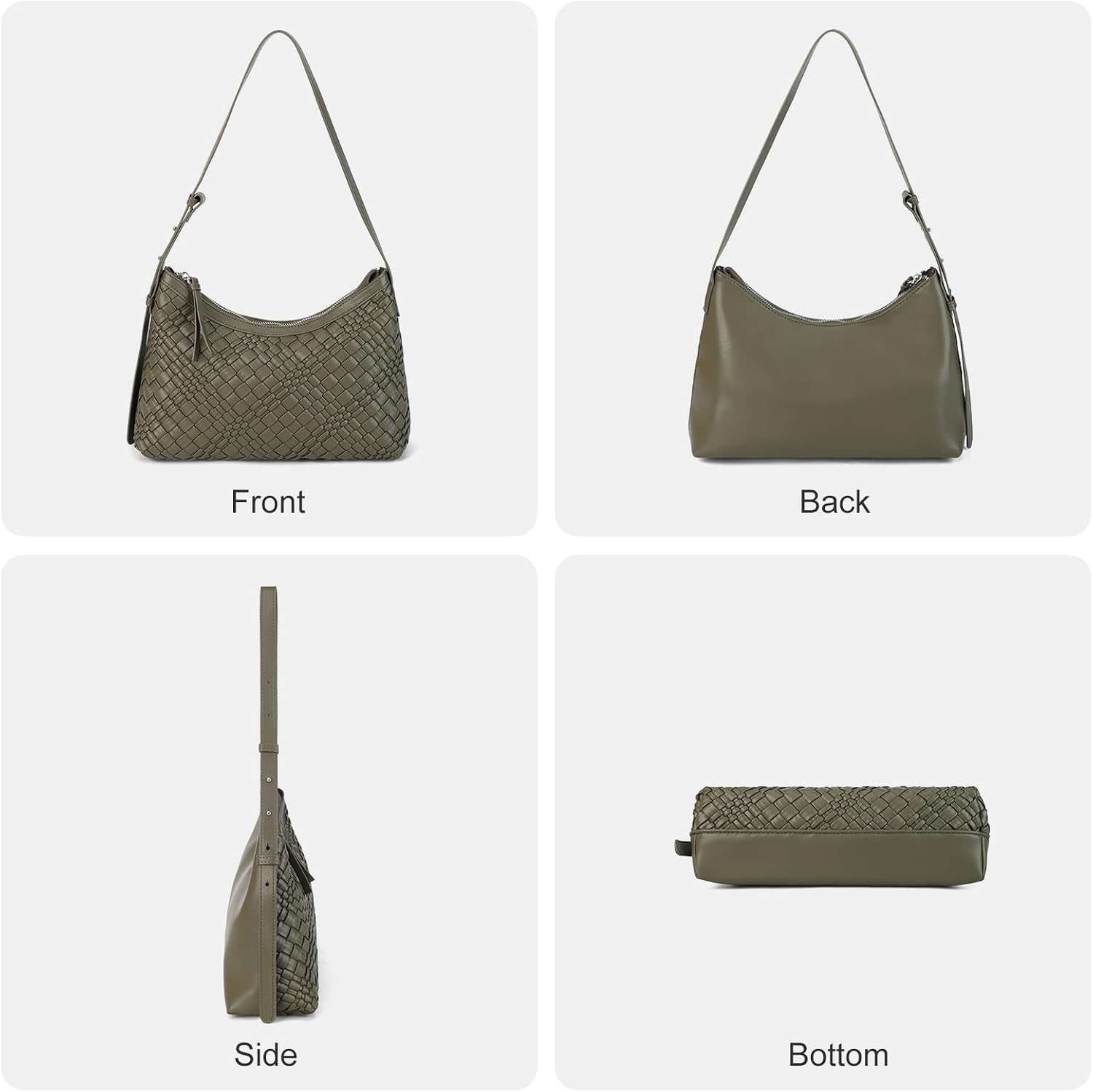 AFKOMST Woven Shoulder Bags for Women Designer Hobo Handbag Underarm Purse | Hand-Woven, Vegan Leather, Adjustable Strap, Fits A5 Notebook/iPad mini/Long Wallet, for Formal/Work/Casual