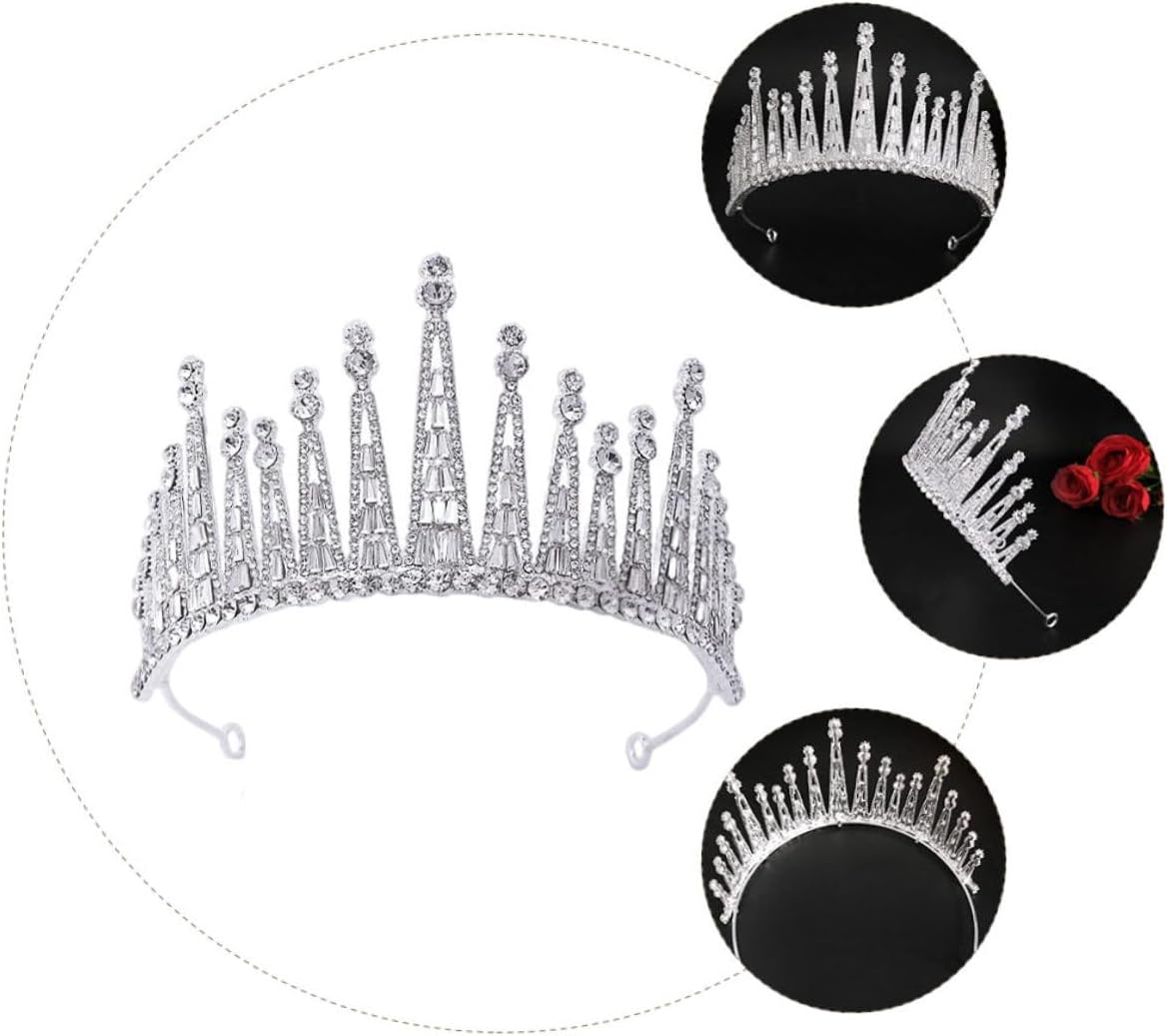MAGICLULU Baroque Rhinestone Bridal Tiara Crown Silver Zinc Alloy Wedding Photo Party Headpiece for Brides Elegant Hair Accessory
