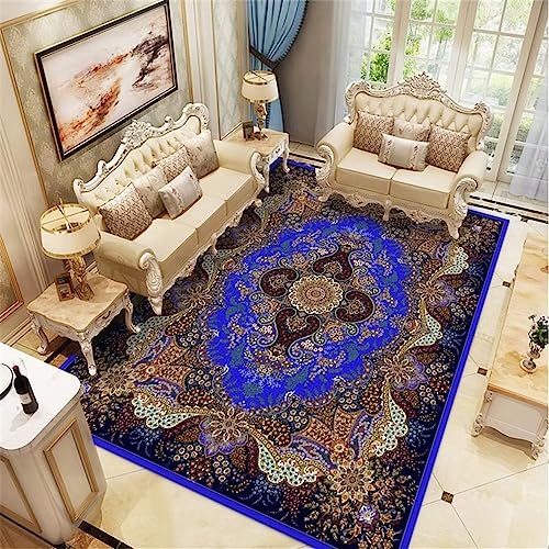 Tapis de salon bleu foncé 180x250cm géométrique lavable