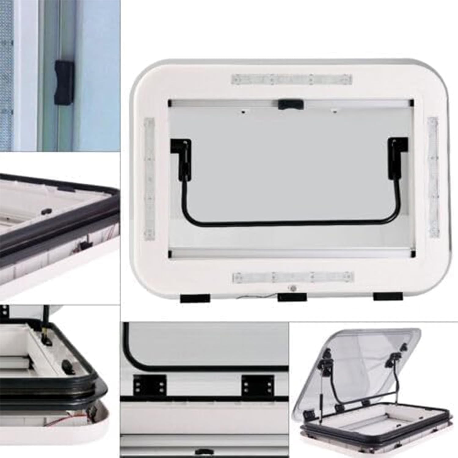 RV Caravan Roof Window Hatch with LED Lights, Aluminum Alloy Frame, RV Caravan Motorhome Skylight Roof Vent Hatch Cut Out, Anti-UV Acrylic Cover 500 * 500mm