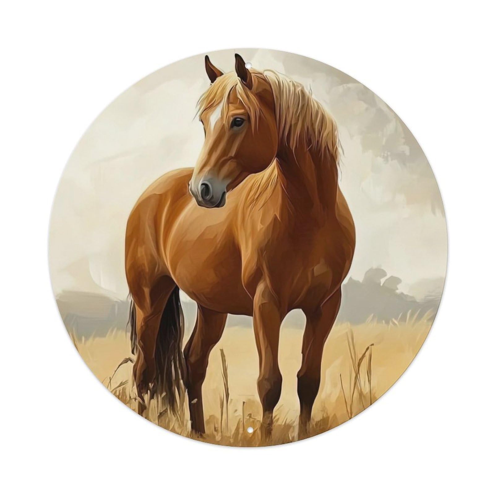 Animal Artwork Horses on The Grassland Vintage Metal Tin Sign Plaque Wall Decor for Cafe, Club Bar, Office, Garden Metal Poster 8x8Inch