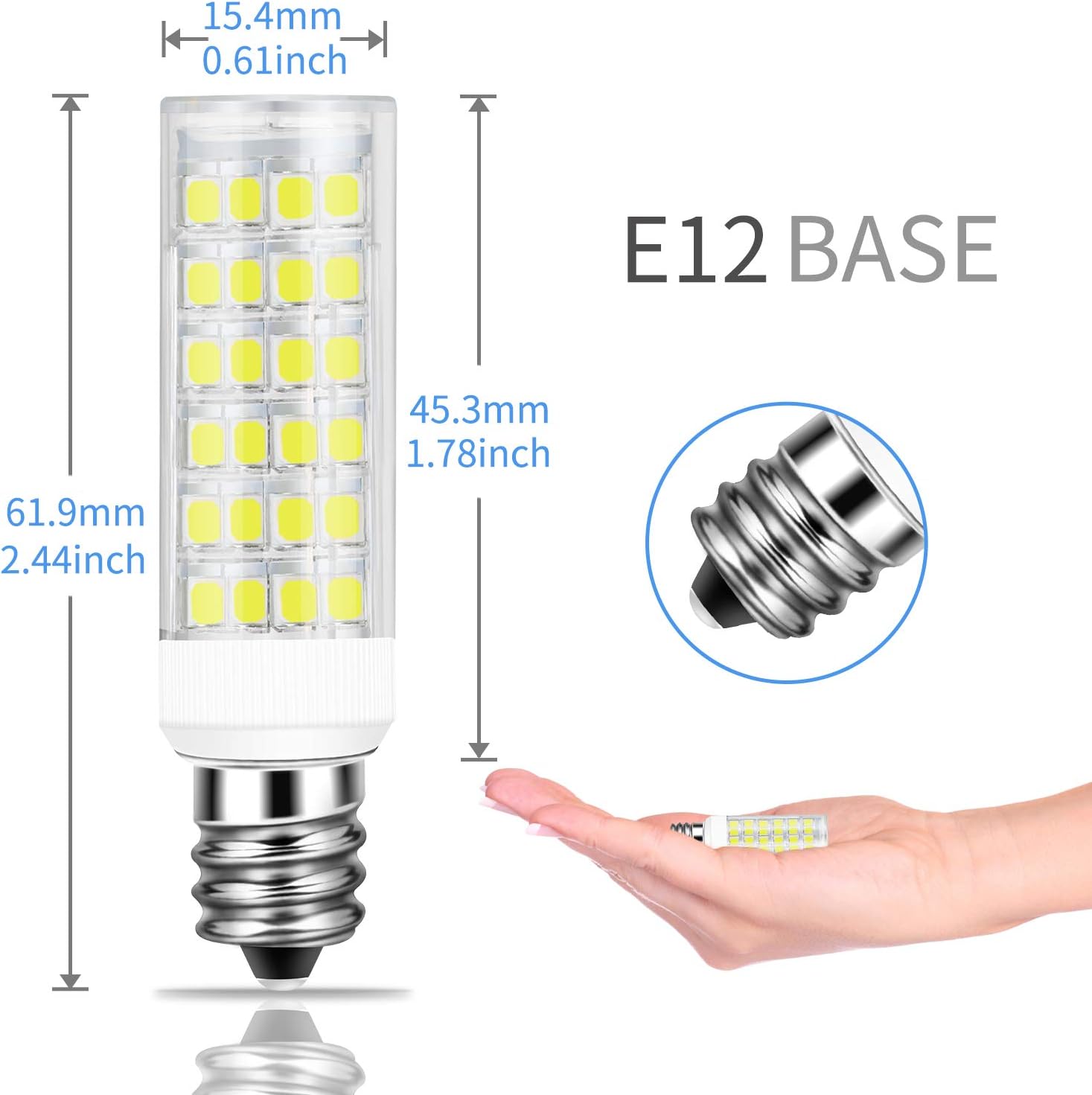 DiCUNO E12 5W LED Bulb, 50W Halogen Equivalent Daylight White 6000K, T3/T4 Candelabra Base Non-dimmable 550LM Light Bulb for Ceiling Fan, Chandelier 6-Pack