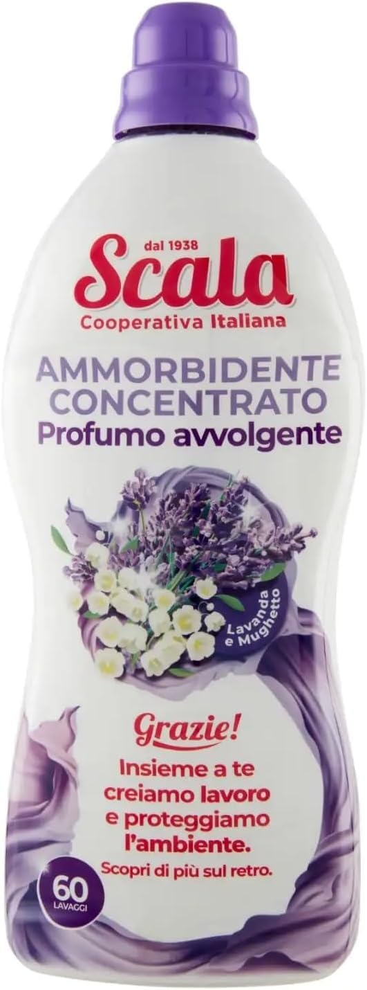 Scala Ammorbidente Suavizante concentrado de lavanda y lirio de los valles, 60 lavados, dermatológicamente probado, 1500 ml + llavero Beni Culinari gratuito