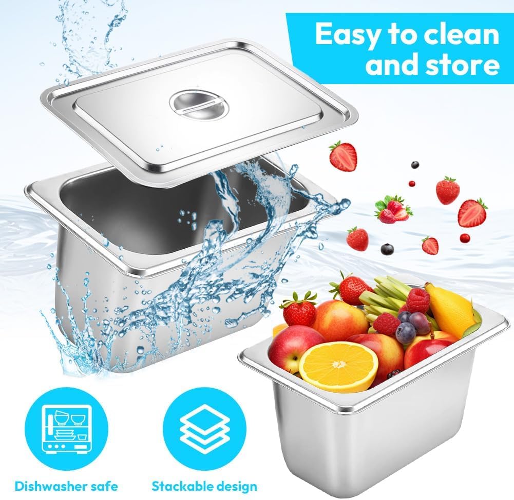 Bac Gastronorme GN 1/3 Lot De 8-VEVOR-Récipient Inox Pour Bain