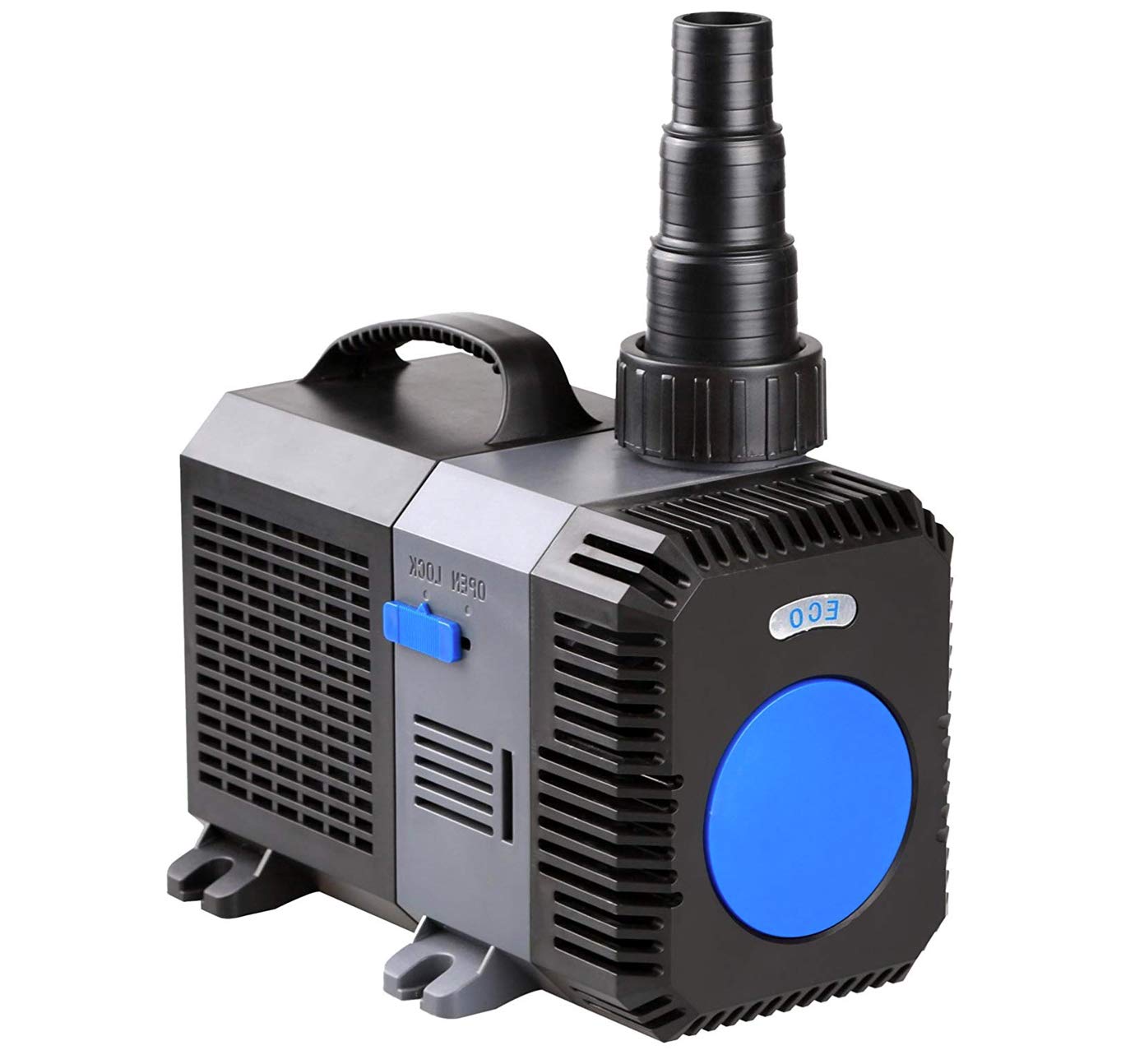 Pondlife Teichpumpe CTP-12000 SuperECO, 12.000 l/h, 100 W, H-max 6,5 m, Leiser Synchronmotor, Keramikachse, Bachlaufpumpe, Filterpumpe, Stufenlos Regelbar, Stufentülle 25/33/38/50 mm, 10 m Kabel