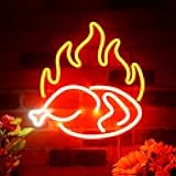 Warmthwish Roast Chicken Neon Sign Chicken Shop Restaurant with Flame Decoration Custom LED Neon Sign Living Room Art Neon