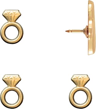 Engagement Ring Push Pins - Gold Diamond Ring Map Pins for Cork Boards, Maps, or Lapel Use - Designed in USA - Set of 4