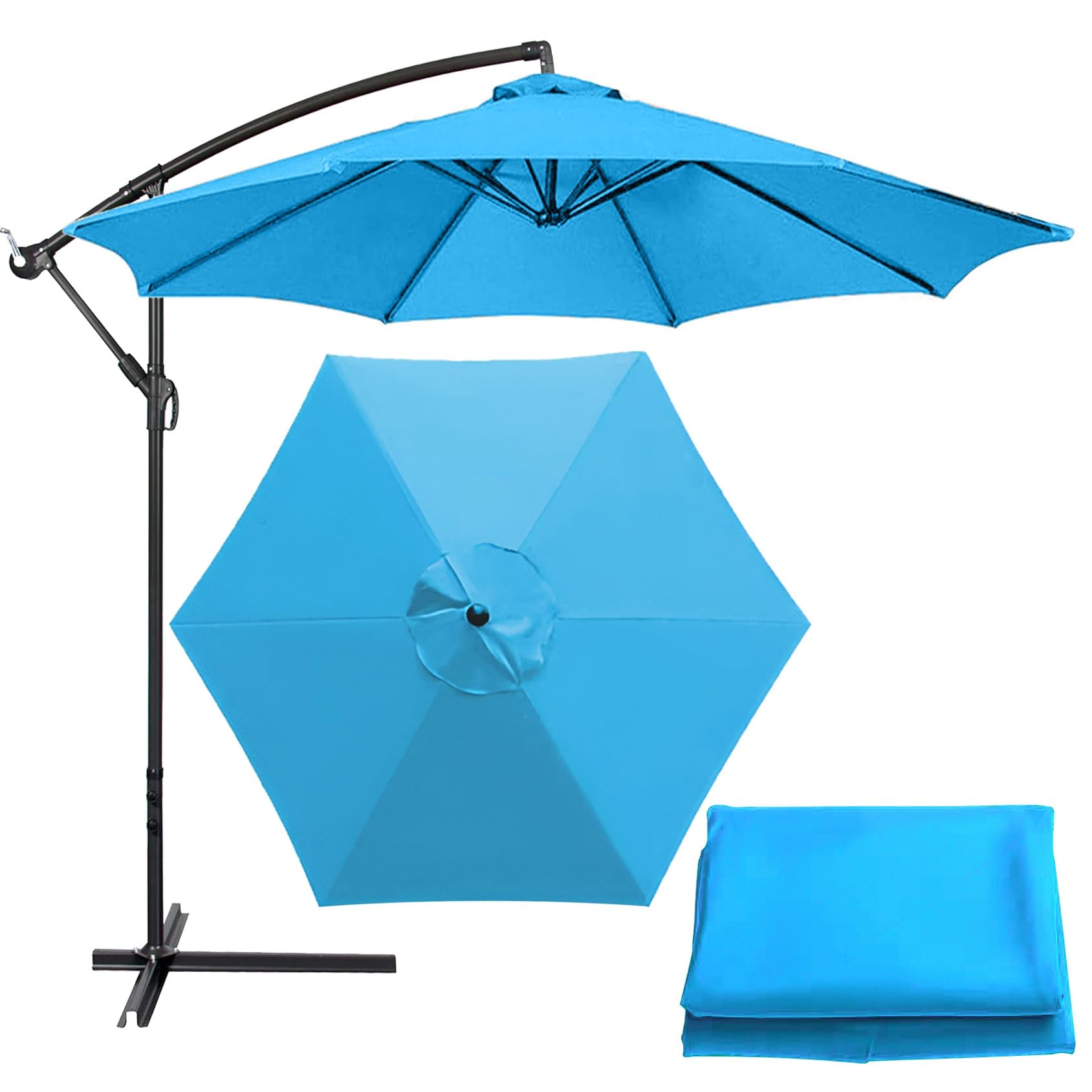 Patio Umbrella Replacement Cloth 200cm-6 Arms 2.7m-6 Arms 2.7m-8 Arms 300cm-6 Arms 300cm-8 Arms Replacement Parasol Fabric Cover For Garden Umbrella - Waterproof/UV Protection(Color:Lake blue,Size:6 r