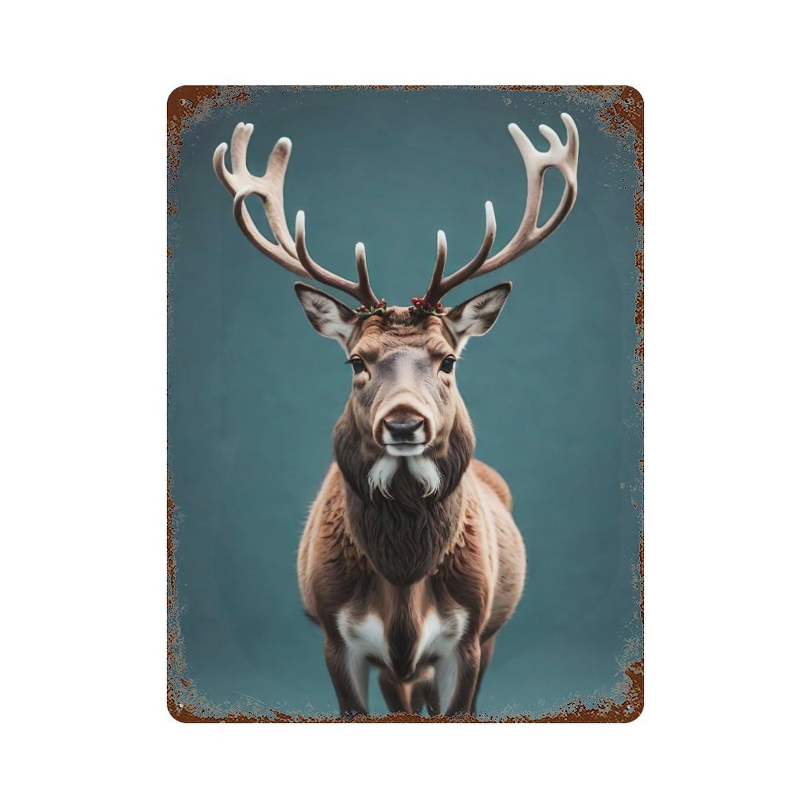 Rust Effect Festive Deer Weathered Tin Sign 15.7"x11.8", Farmhouse Wall Decor for Farmhouse, Kitchen And Entryway Decor