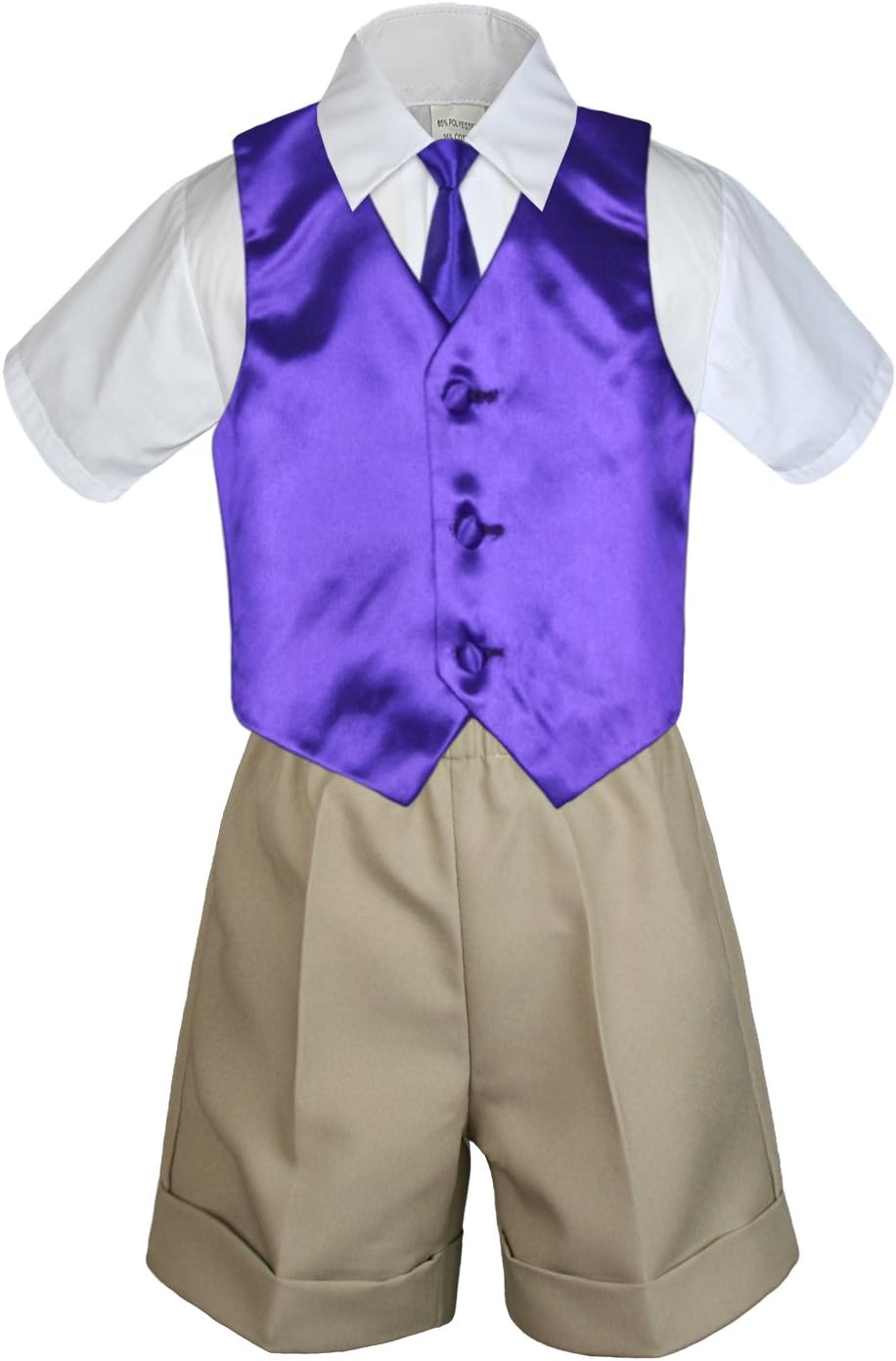6pc Baby Boy Toddler Khaki Formal Shorts Suit Extra Vest Necktie Set S-4T