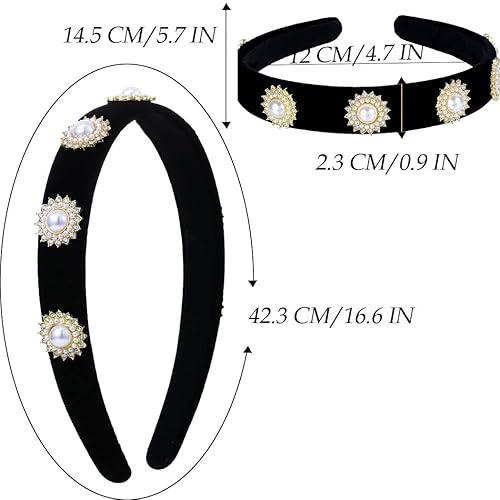 Miniatura 6 de Coridy Diadema barroca negra con diamantes de imitación, diadema con cuentas para el cabello, hecha a mano, de terciopelo, banda ancha para la