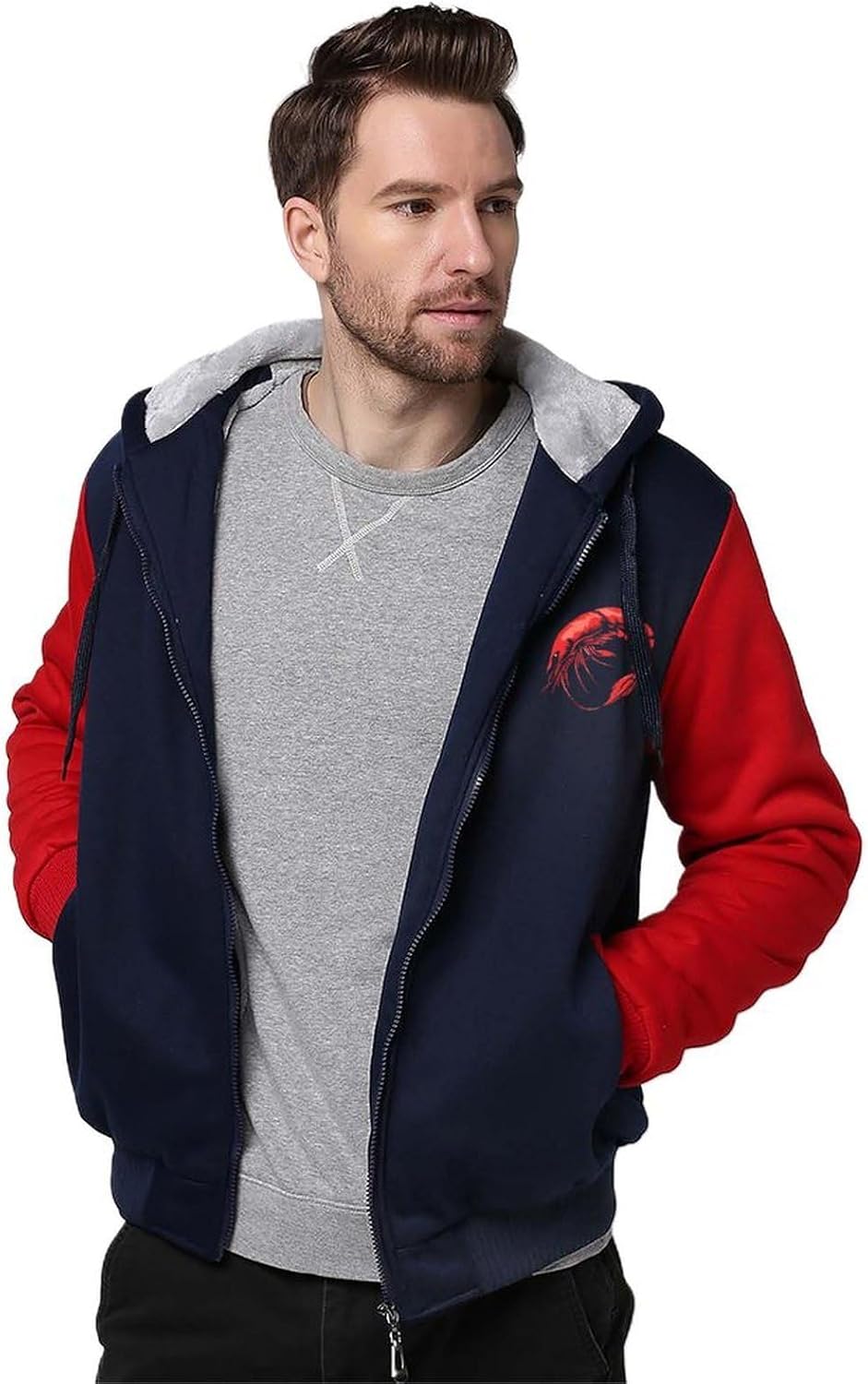 Red Shrimp Men's Hoodie Full-Zip Hooded Sweatshirt Fleece Jacket Coat Winter Warm Clothing