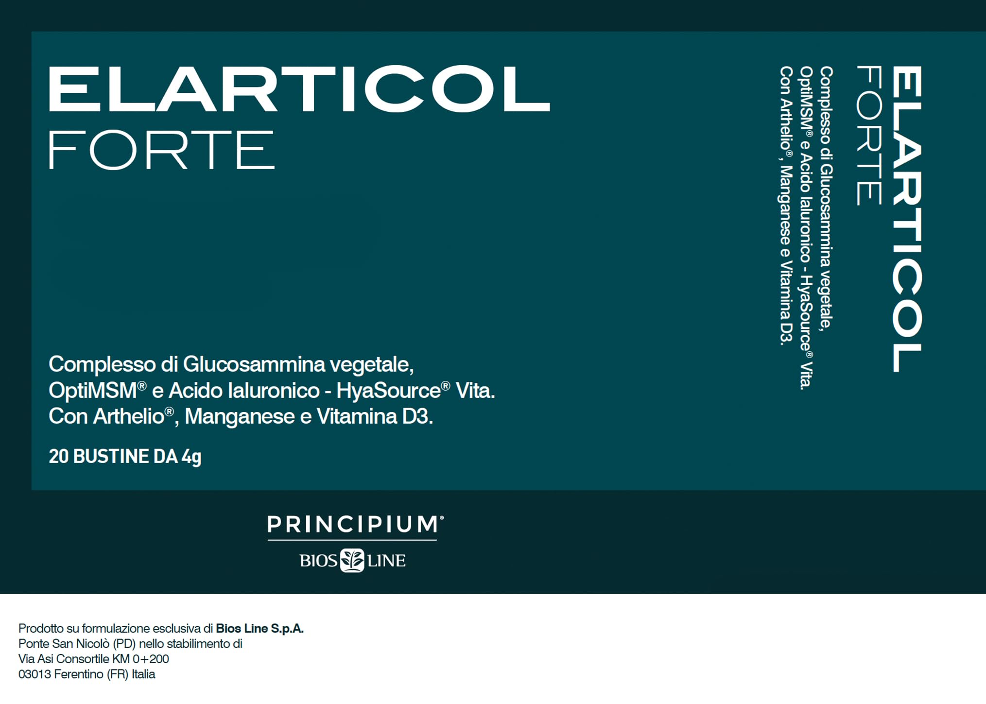 BIOS LINE Principium Elarticol Forte, Integratore Alimentare con Glucosammina, Metilsulfonilmetano e Acido Ialuronico, Benessere delle Articolazioni, 20 bustine | Con Glucosammina, Metilsulfonilmetano, Acido Ialuronico, Benessere delle Articolazioni