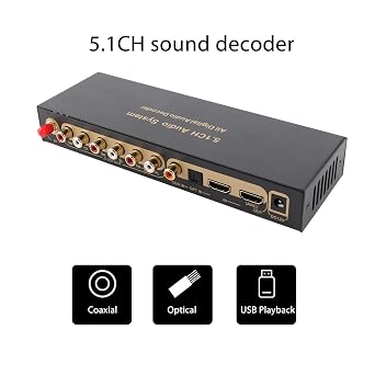5.1CH Digital Sound Decoder, Support HDCP 2.3 2.2 1.4, Audio Extractor Converter, Multifunctional Digital Extractor