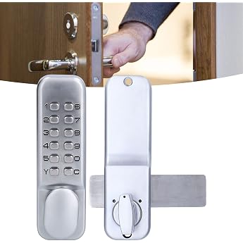 Mechanical Combination Lock Keyless Door Lock with Combination Code Waterproof Zinc Alloy Code Lock 1-11 Digit Combination for Front Door Garden Gate Garage Door Office Silver