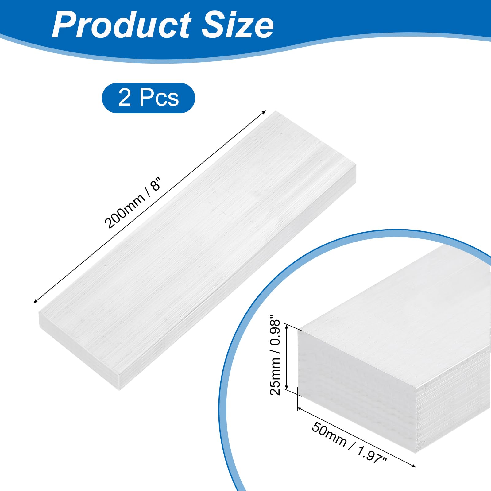 QUARKZMAN Kwadratowy aluminiowy płaski pręt, 2 szt. 1 "grubość 2" szerokość 8 "długość aluminiowego pręta kwadratowego 6061 płaska płyta, 25 x 50 x 200 mm T6511 solidny nowy magazyn fabryczny