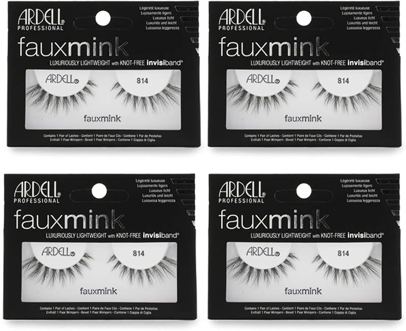 Cílios postiços em faixa Ardell Faux Mink 814 Black, reutilizáveis, Pacote com 4