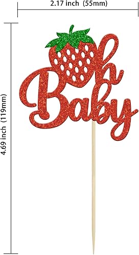 Miniatura 9 de Gyufise 24 piezas de decoración para cupcakes con purpurina para el primer cumpleaños de fresa para temática de frutas, baby shower, niños, primer