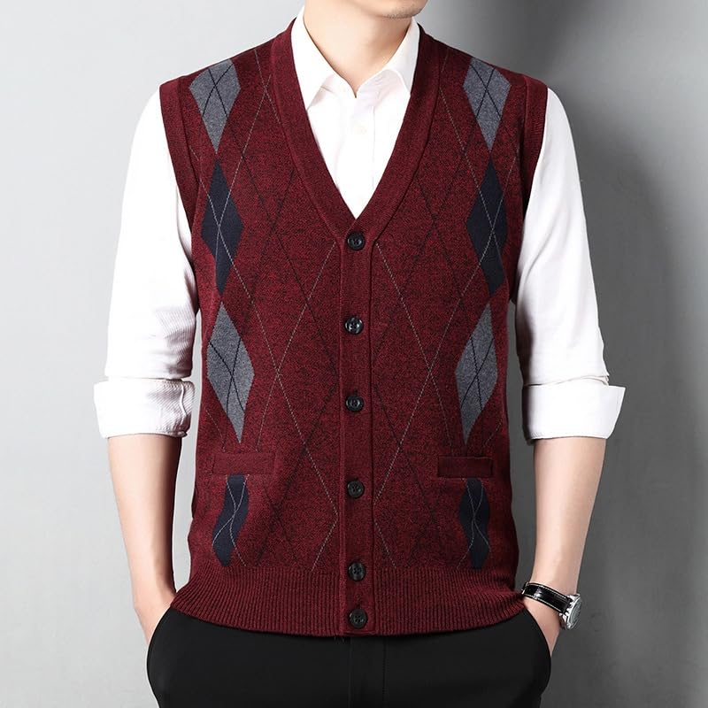 Men'S Autumn Knit Cardigan,Sleeveless Waistcoat,Middle-Age Casual Vest3