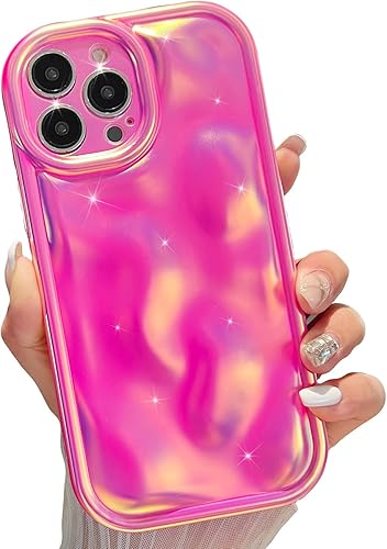 LY&SASIF Funda holográfica para iPhone 13 Pro Max con patrón de burbujas de meteorito, chapado en cromo, galvanizado, forma de onda, color