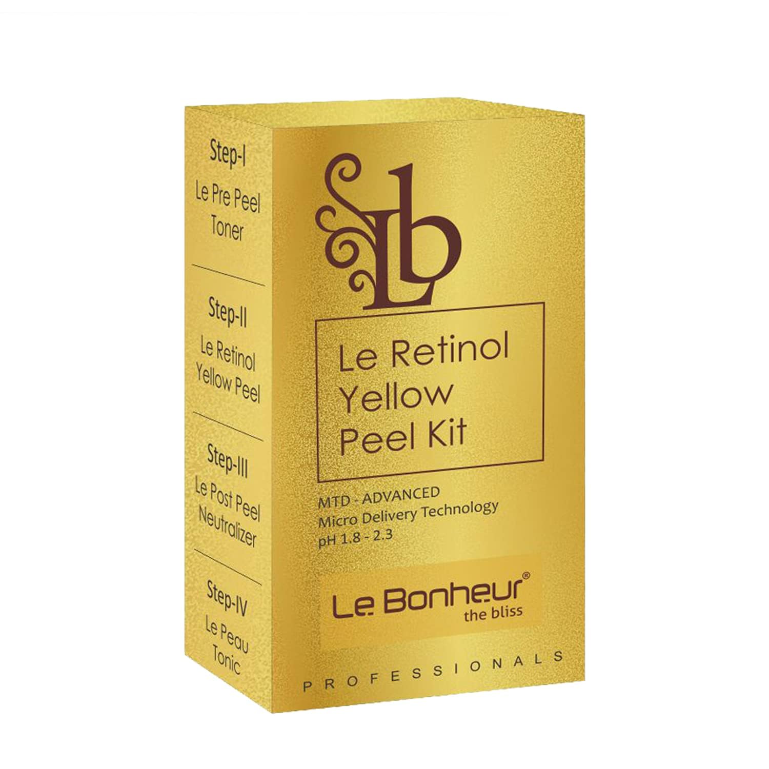 Le Bonheur Yellow Peel Kit (Retinol, Kojic Acid, Niacinamide, Alpha Arbutin) – Professional Use Skin Glow Peel for Pigmentation & Tanned Skin | Single Use - One Face Application Kit | 4-Steps