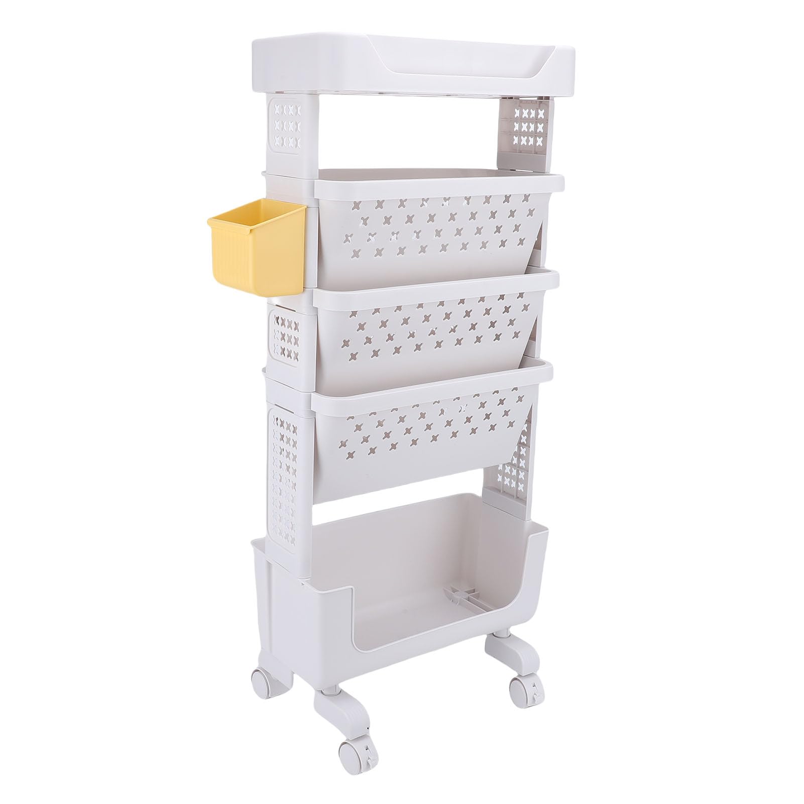 Wózek na Książki na Kółkach Wielopoziomowy, Solidny, Ruchomy Organizer do Przechowywania w Sypialni biurowej. Materiał PP. Wysokość 85 Cm (WHITE)